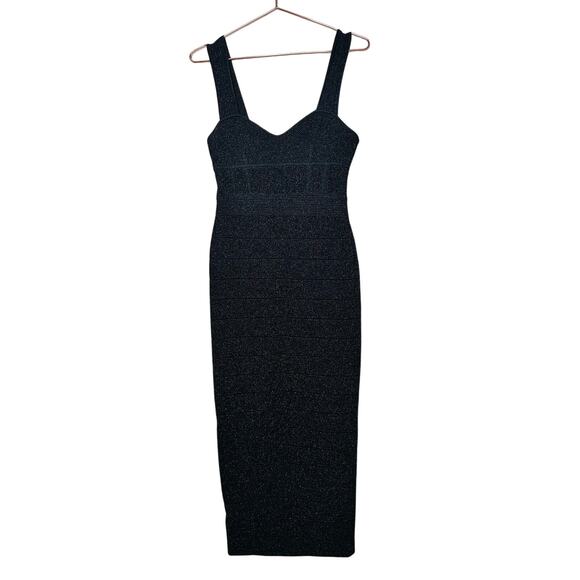 HERVÉ LÉGER Black Bandage Sweetheart Neckline Lurex Gown Dress Size Medium - Picture 7 of 16
